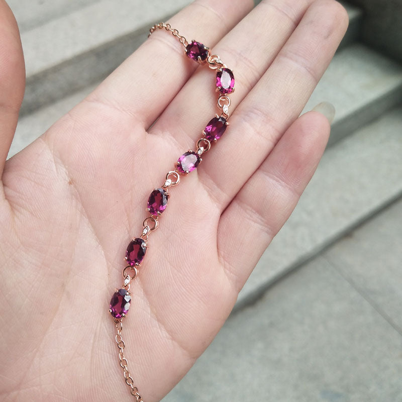 925 sterling silver garnet link bracelet fine jewelry classic Customizable women gift NEW anniversary l050701agsm