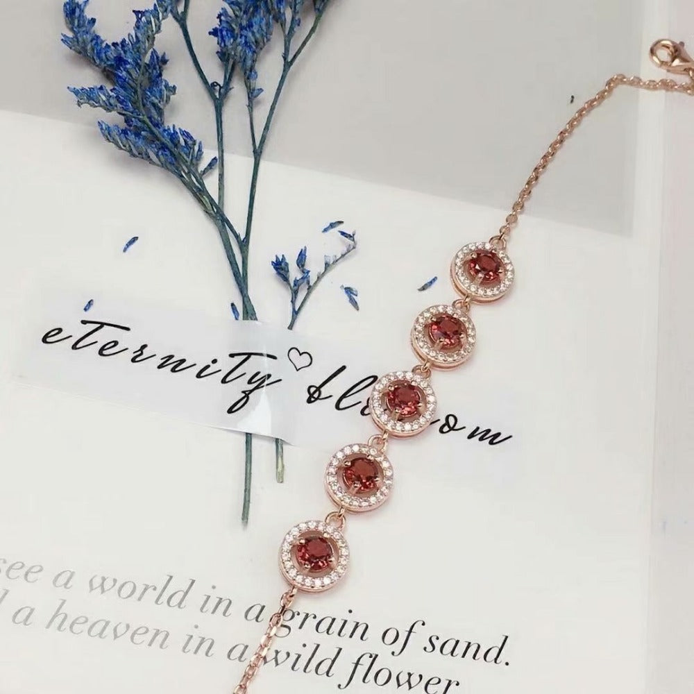 925 sterling silver garnet link bracelet fine jewelry classic women plant gift NEW anniversary 4*4mm tfl040401ags