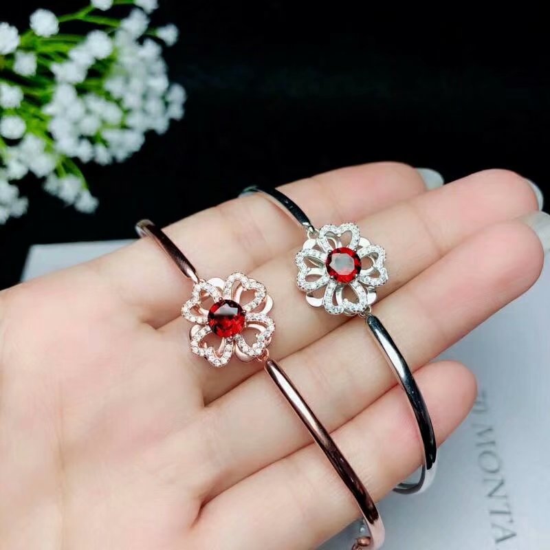 925 sterling silver natural real garnet Bracelets fine jewelry classic women plant gift new 6*6mm bl060608ags