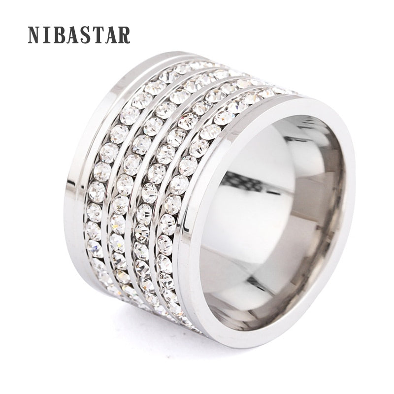 shining full 4 Row Crystal rhinestone Gold Stainless Steel Couple Wedding rings for men and Women