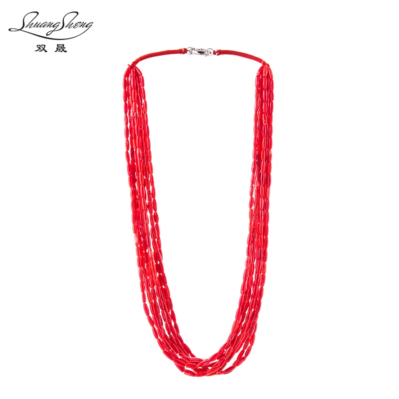 Bohemian statement necklace fashion charm stone 10layer meter 100% natural coral necklace women's fine jewelry