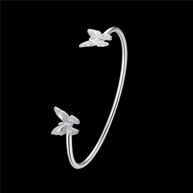 silver charm bangles butterfly opening sweet fine jewelry gift for women factory   top quality