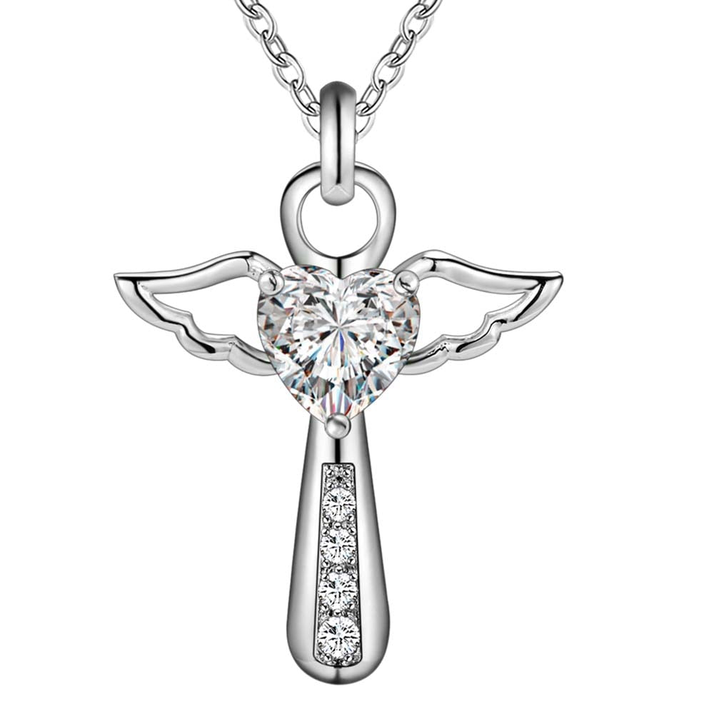 silver color necklace jewelry women wedding Cross CZ crystal Zircon stone pendant necklace Christmas gift JSHN296