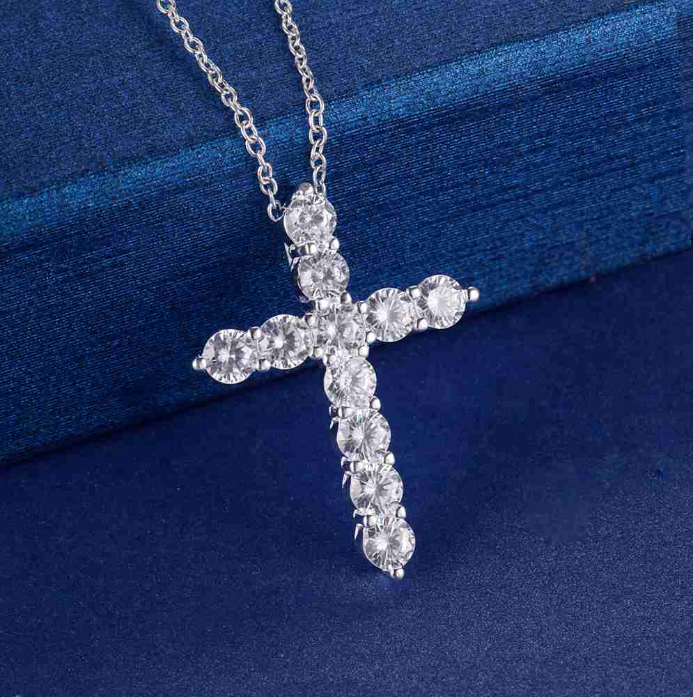 silver color necklace jewelry women wedding Cross CZ crystal Zircon stone pendant necklace Christmas gift JSHN296