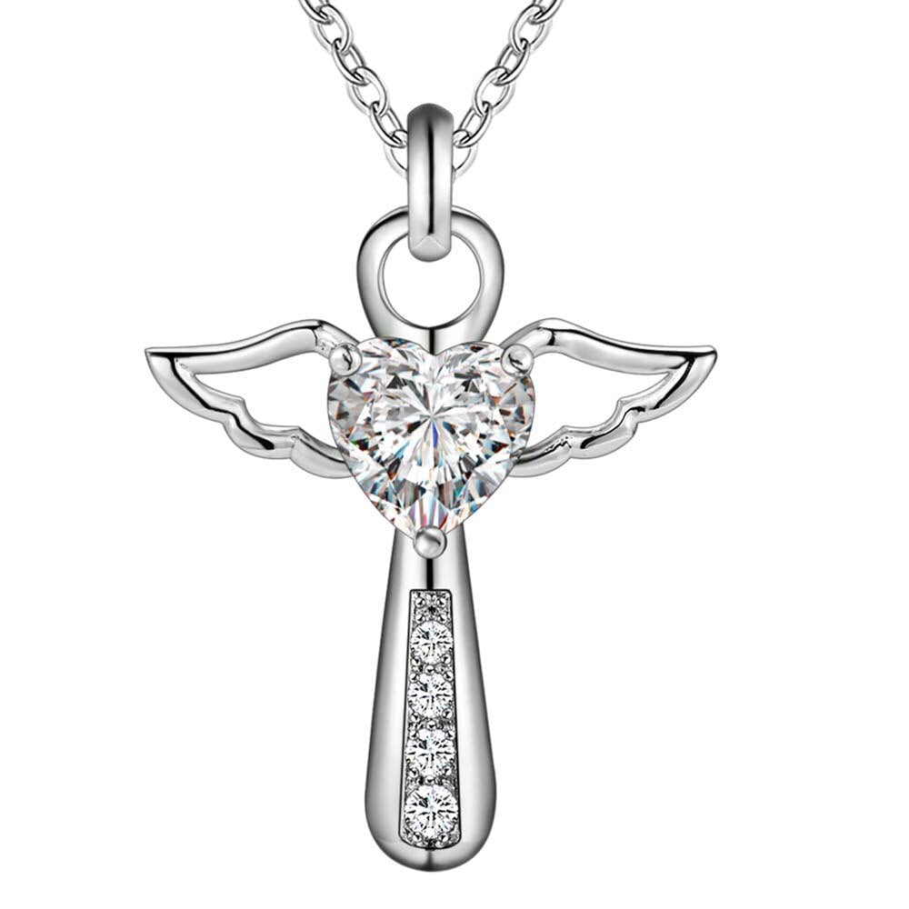 silver color necklace jewelry women wedding Cross CZ crystal Zircon stone pendant necklace Christmas gift JSHN296