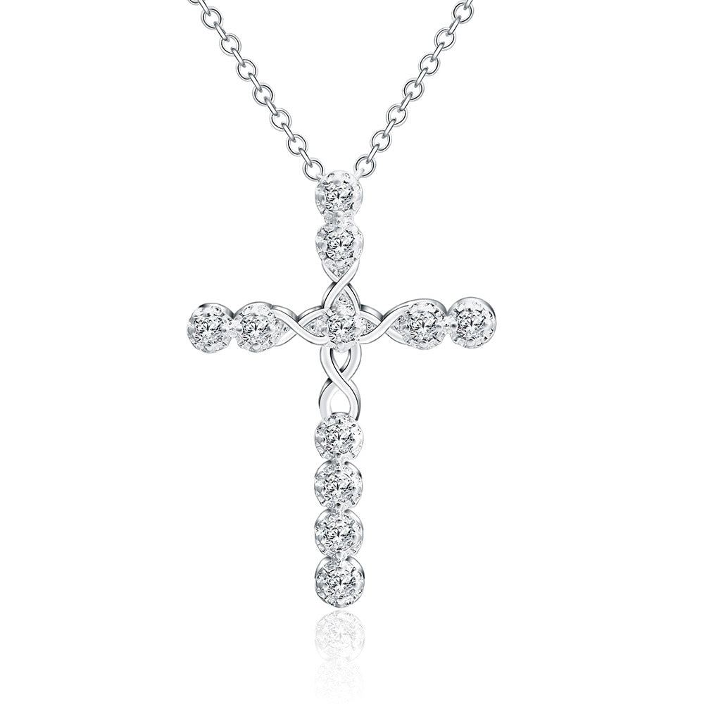 silver color necklace jewelry women wedding Cross CZ crystal Zircon stone pendant necklace Christmas gift JSHN296