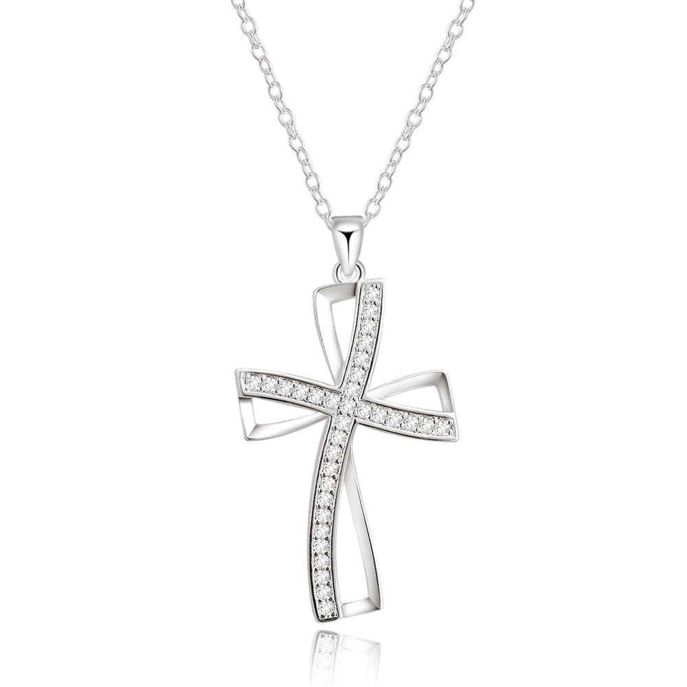 silver color necklace jewelry women wedding Cross CZ crystal Zircon stone pendant necklace Christmas gift JSHN296