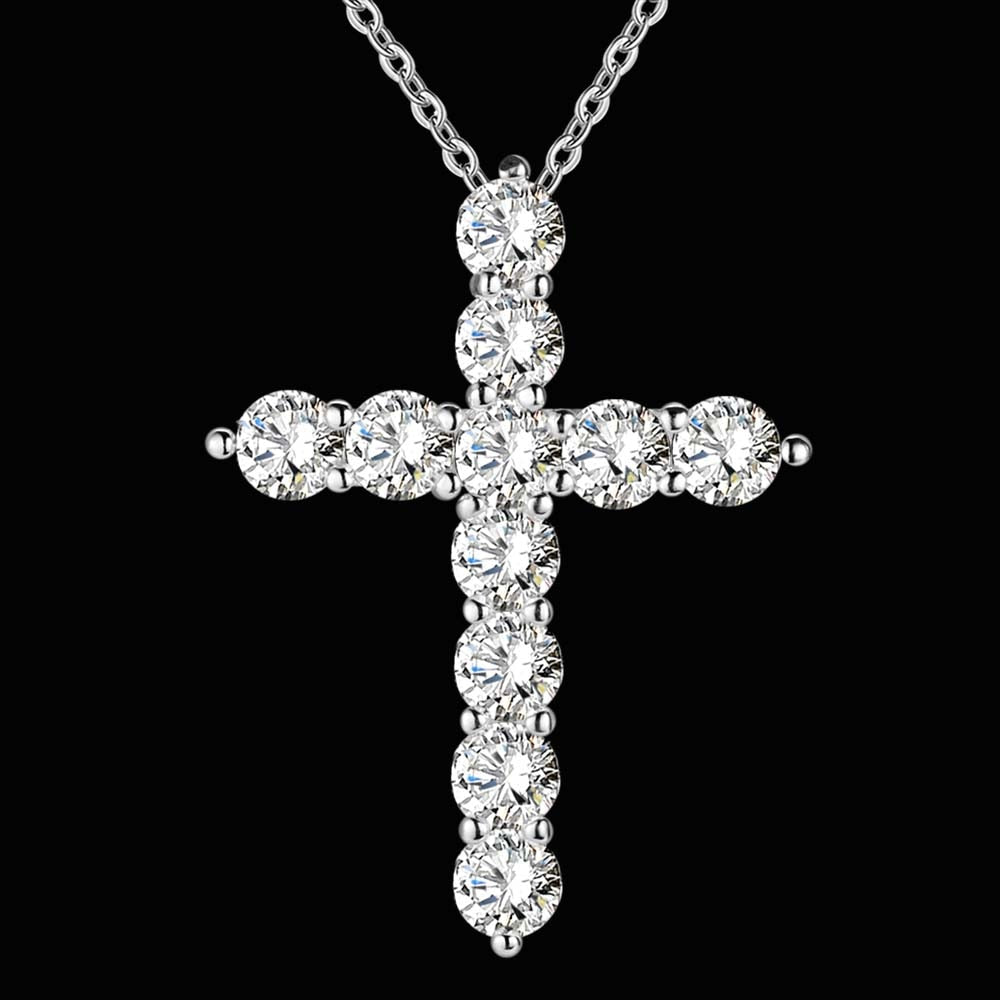 silver color necklace jewelry women wedding Cross CZ crystal Zircon stone pendant necklace Christmas gift JSHN296