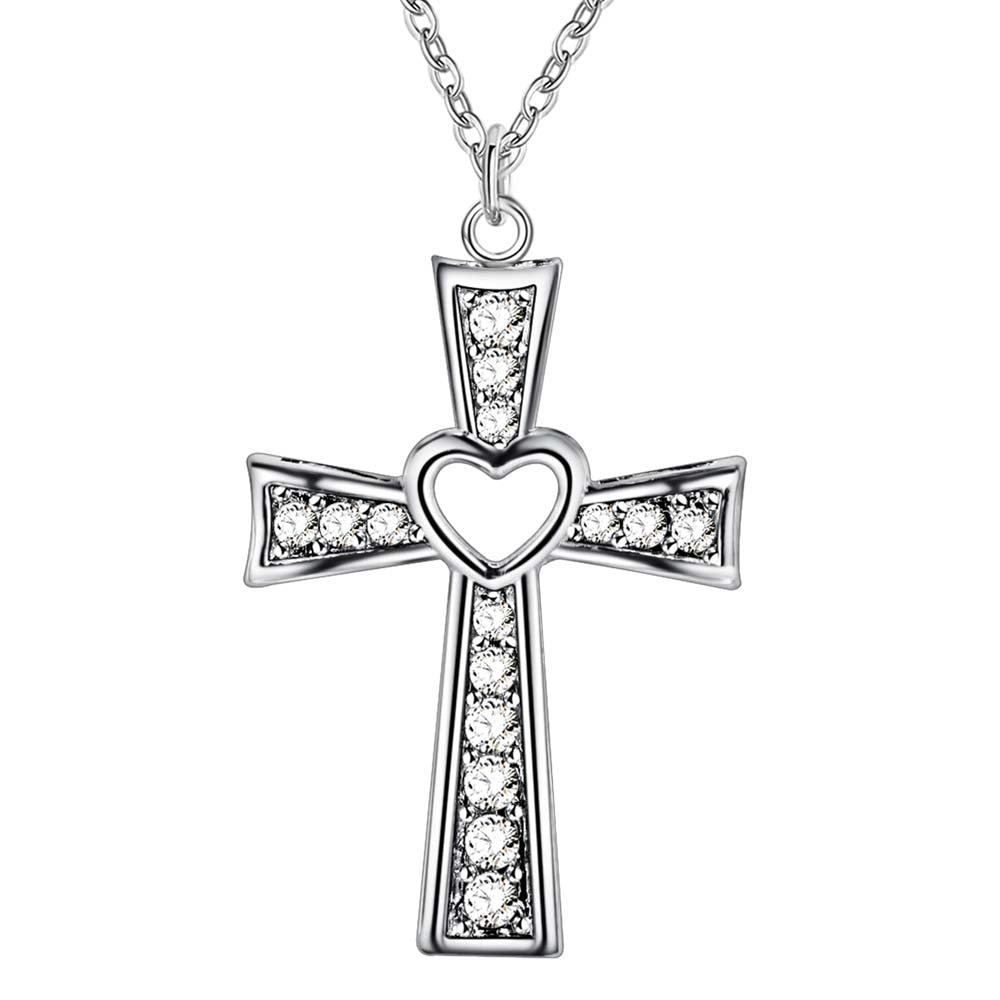 silver color necklace jewelry women wedding Cross CZ crystal Zircon stone pendant necklace Christmas gift JSHN296