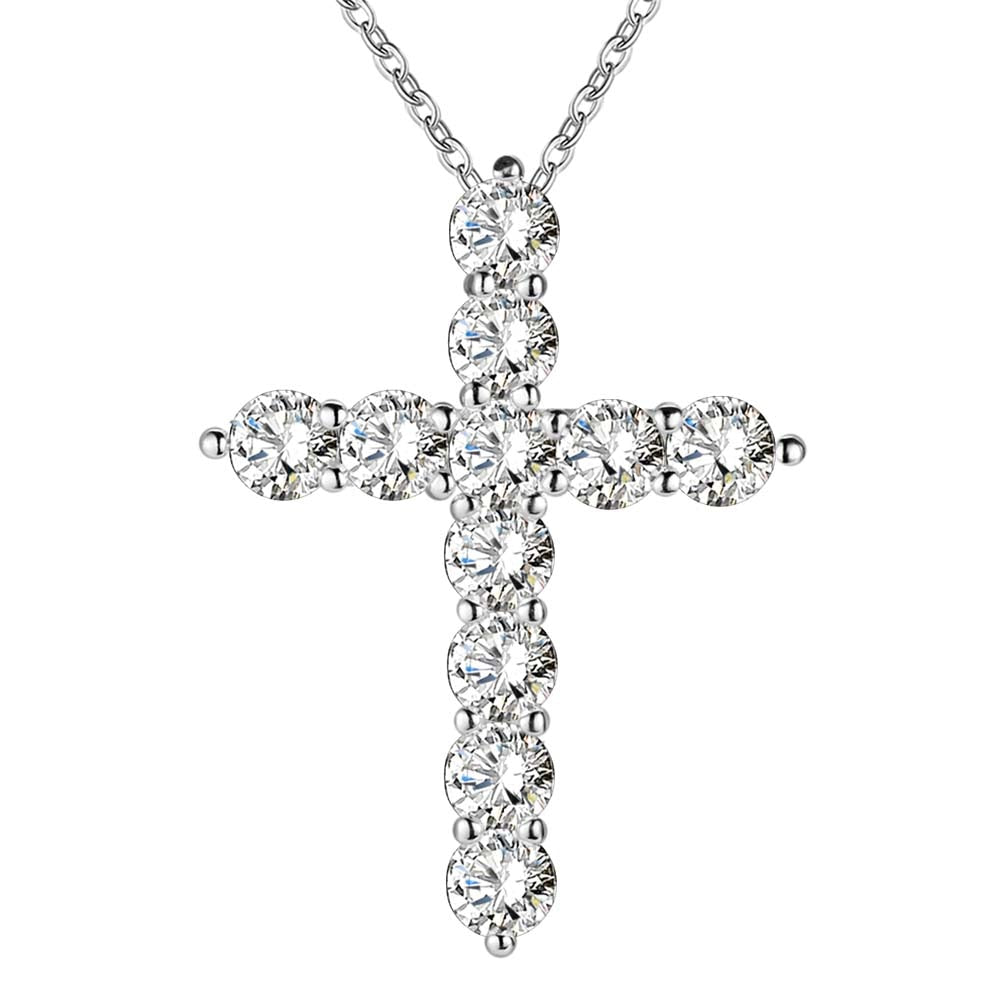 silver color necklace jewelry women wedding Cross CZ crystal Zircon stone pendant necklace Christmas gift JSHN296