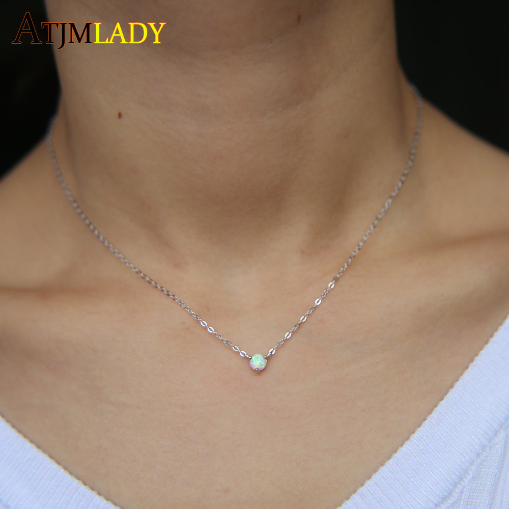 silver delicate jewelry silver minimalist chain 925 sterling silver fire opal simple single stone dainty daughter gift necklace