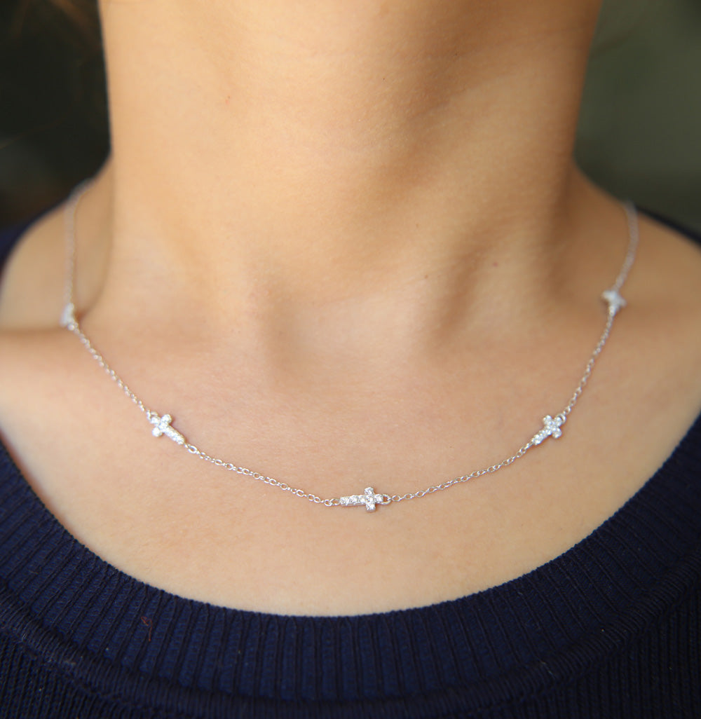 silver gold color 5pcs c cross charm Fine silver jewelry 100% 925 sterling silver minimal thin chain dainty necklace
