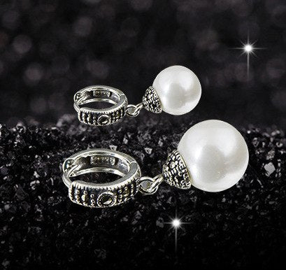 silver inlaid Earrings hand-made female pearl beads pearl earrings, Korean simple fashion earrings factory direct sale