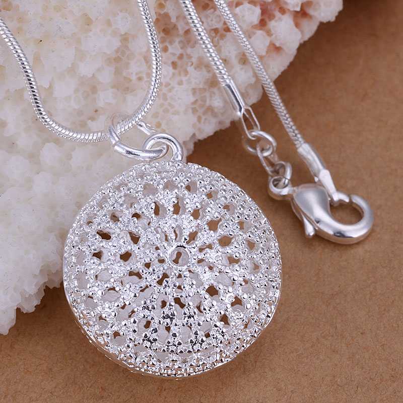 silver plated Jewelry Fine Fashion Cute silver 925 jewelry Round Bag pendant Necklace collares choker kolye High-quality