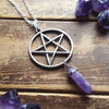 silver plated Tone Warlock Pentagram and violet Necklace pendant hexagonal crystal tiger eye Suitable for women's jewelry gift