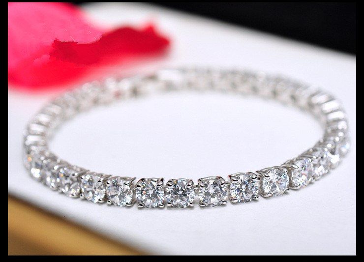 silver plated WHite CZ &Round Zirconia AAA+ Tennis Bracelet Jewellry Handmade 18.3GRAMS white color S26