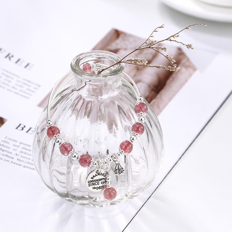 silver round bead circle brand lotus natural strawberry crystal personality joker contracted lady bracelet