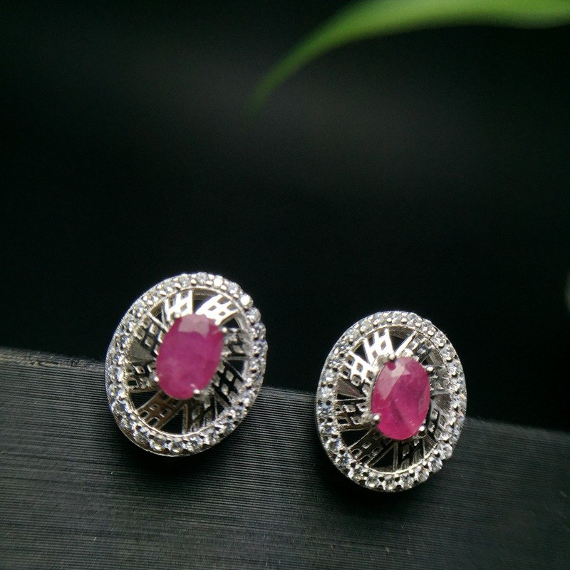 silver ruby stud earring for wedding natural marquise cut ruby earring rose gold color silver ruby jewelry gift for girl