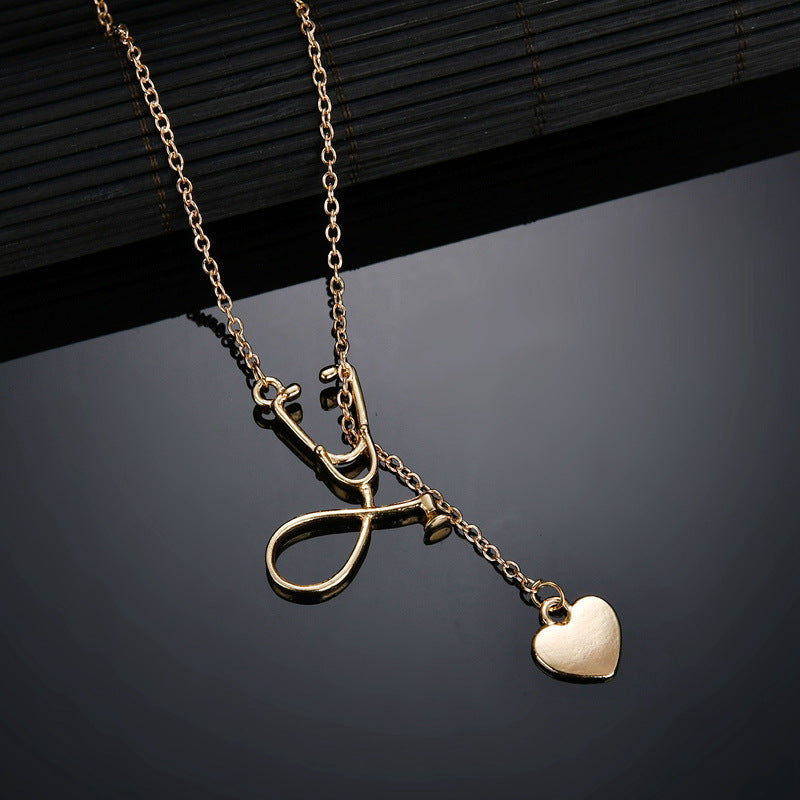 simple fashion ysterious doctor nurse Stethoscope model heart pendant sexy clavicle chain Necklace women