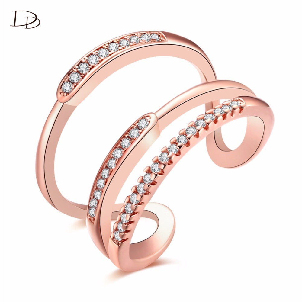 simple zircon open end ring three layers design rose gold color rings for women vintage female party jewelry accessories MR033