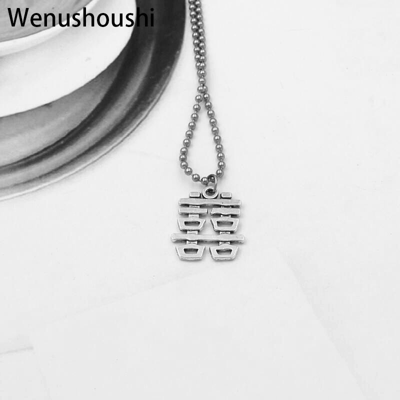 size 2.4*2.7*0.17cm ethnic Chinese character xi pendant necklaces means happiness unisex jewelry beads chain drop ship ok di010