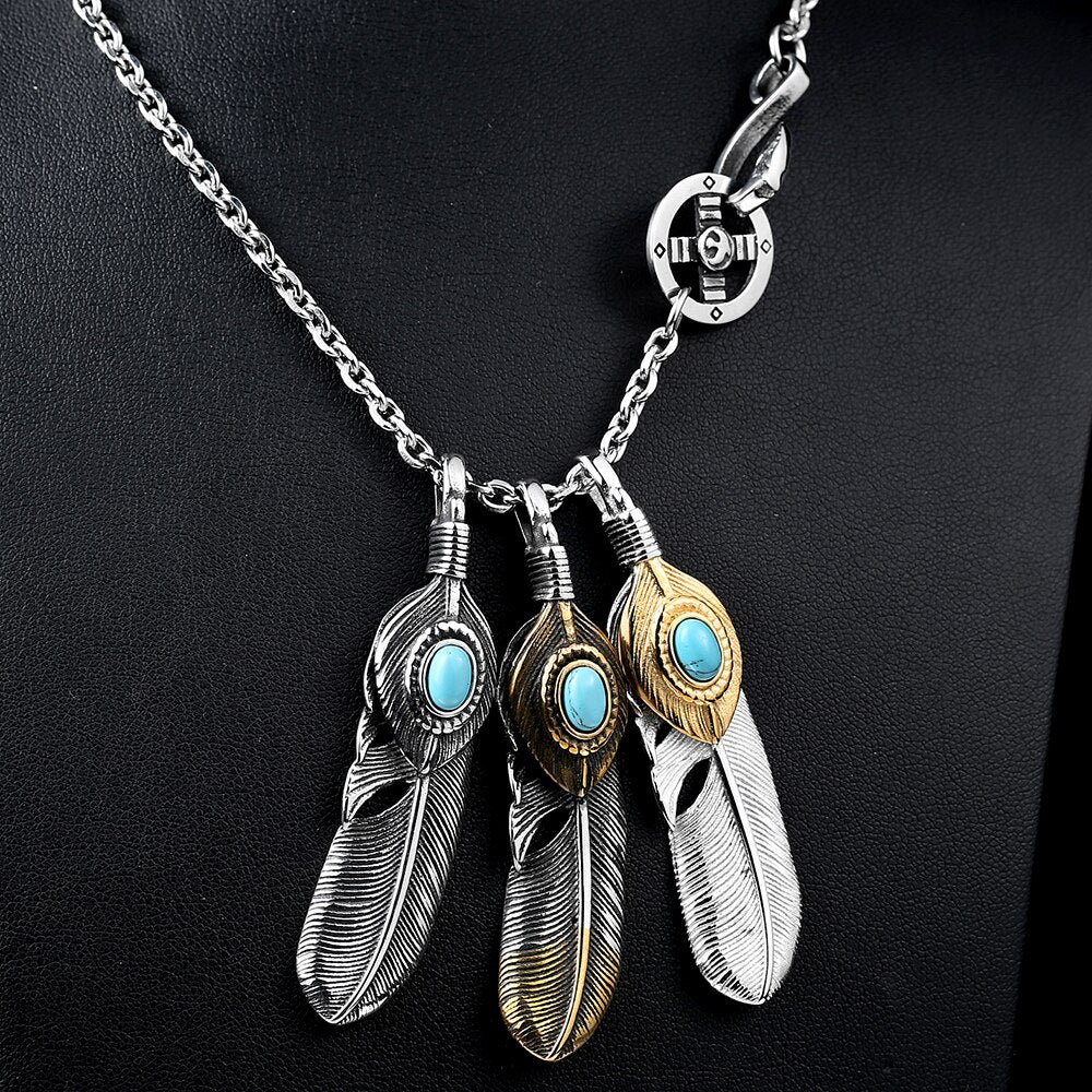 stainless steel cool feather pendant japan popular necklace personality 3D design jewelry
