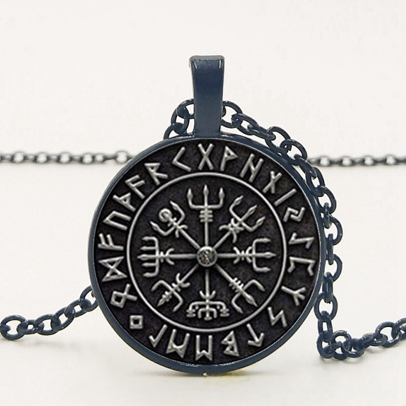 statement / Vegvisir Viking Compass Pendant Jewelry Glass Cabochon Necklace Men and Women Clothing Accessories