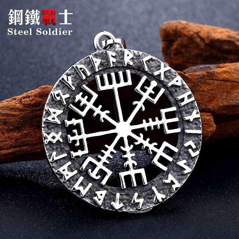 steel soldier huge nordic vking rune necklace pendant men stainless steel charm religion culture jewelry
