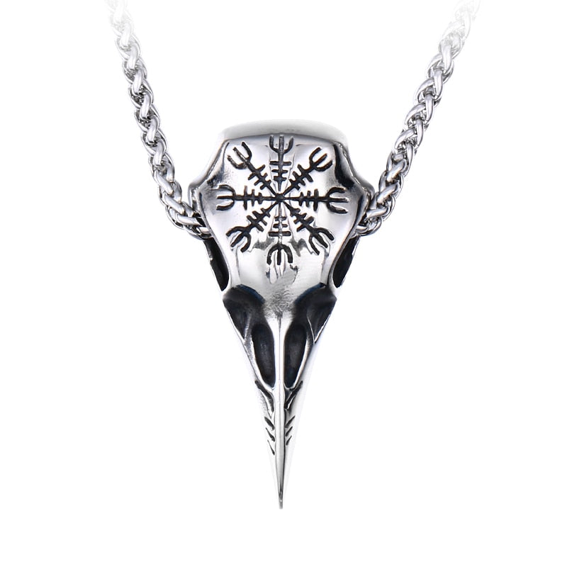 steel soldier stainless steel Viking raven rune magic pendant necklace for men popular charm chain nordic jewelry