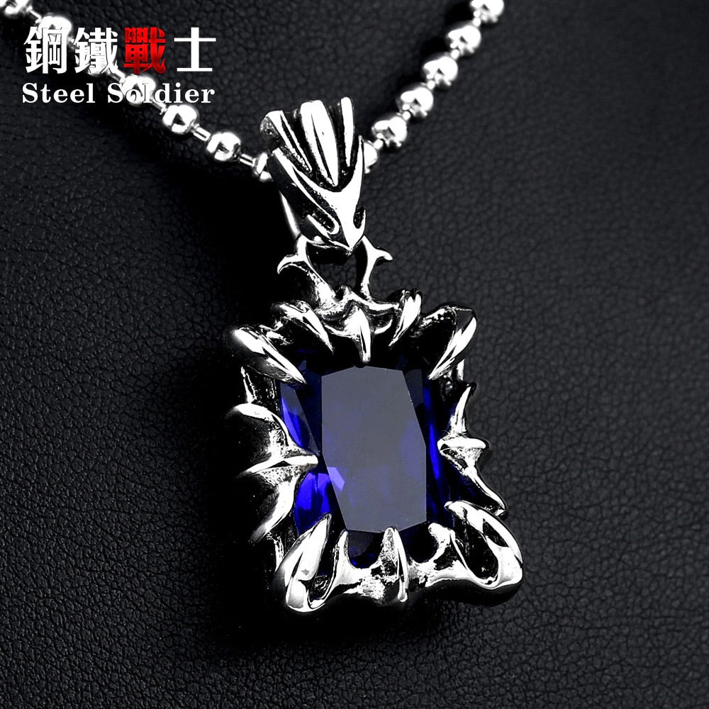 steel soldier stainless steel blue green stone pendant necklace women gift jewelry dropshiping