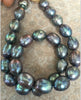 stnning 10-12mm tahitian baroque black green grey pearl necklace 18"