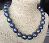 stnning 10-12mm tahitian baroque black green grey pearl necklace 18"
