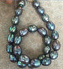stnning 10-12mm tahitian baroque black green grey pearl necklace 18"
