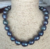 stnning 10-12mm tahitian baroque black green grey pearl necklace 18"