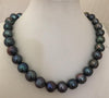stunning 10-12mm tahitian baroque black green pearl necklace 18"925s