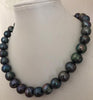 stunning 10-12mm tahitian baroque black green pearl necklace 18"925s
