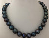 stunning 10-12mm tahitian baroque black green pearl necklace 18"925s