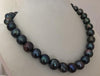 stunning 10-12mm tahitian baroque black green pearl necklace 18"925s