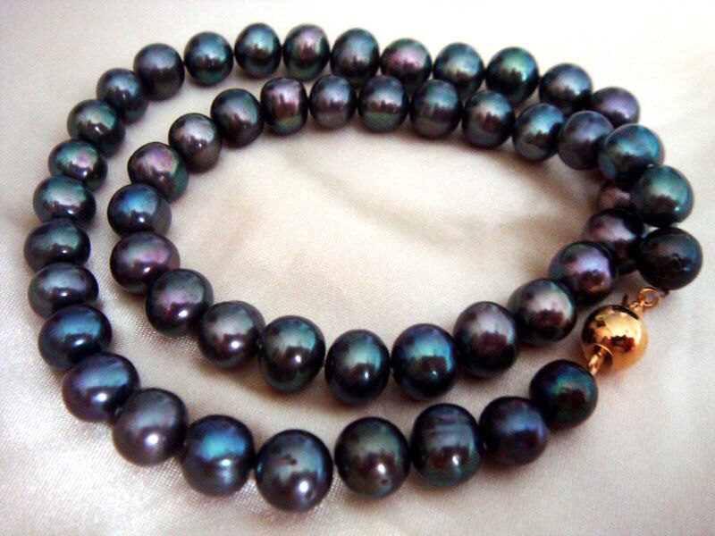 stunning 9-10mm tahitian baroque peacock green pearl necklace