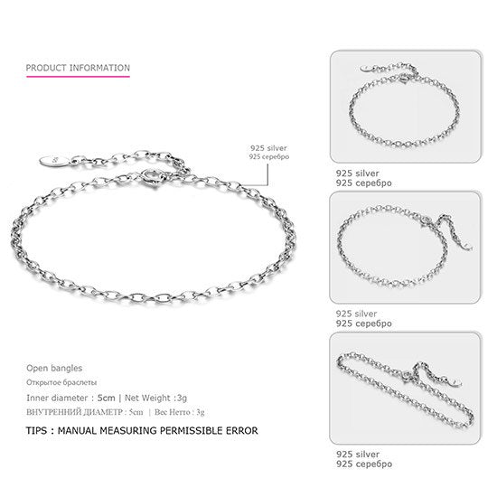really 925 sterling silver bracelets for women trendy minimalist style chain bracelets&bangles silver 925 jewelry