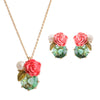 the red flower pollen stereo temperament elegant and pure and fresh flowers earring zircon earrings eardrop female