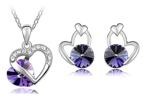wedding bridal women hot popular Austrian Crystal Heart Pendant Necklace Earringsfashion Jewelry sets
