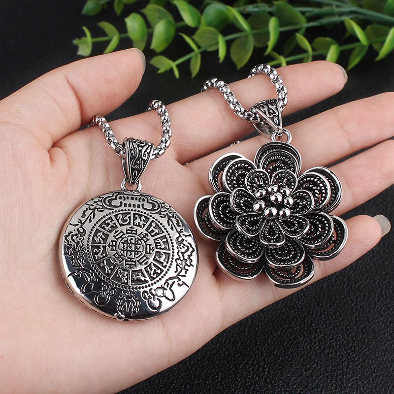 titanium steel Chains vintage Tibetan Silver pendant jewelry Ethnic Elephant god lotus abacus fate Nepal vintage necklace