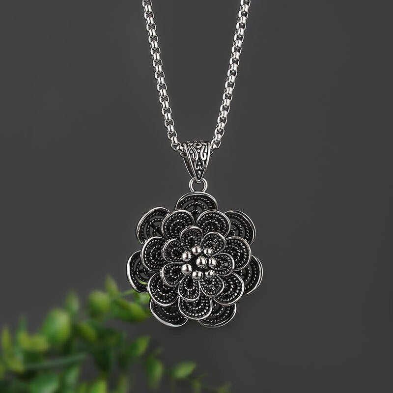 titanium steel Chains vintage Tibetan Silver pendant jewelry Ethnic Elephant god lotus abacus fate Nepal vintage necklace