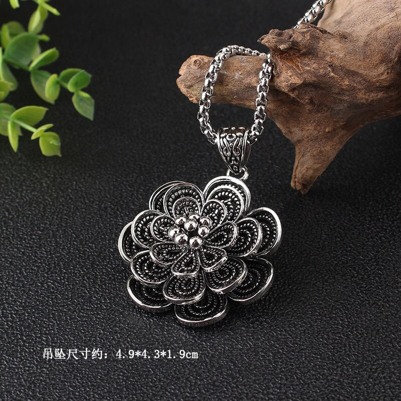 titanium steel Chains vintage Tibetan Silver pendant jewelry Ethnic Elephant god lotus abacus fate Nepal vintage necklace