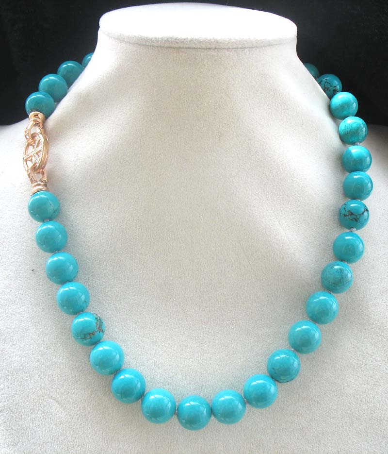 turquoise green round 10mm necklace 18inch   beads nature