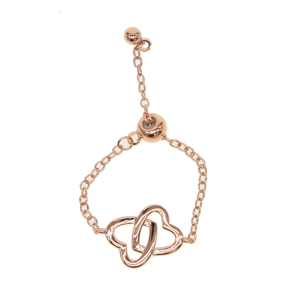 valentines gift for lover girlfriend rose gold color Heart chain ring hollow heart design elegance gorgeous fashion ring cheap