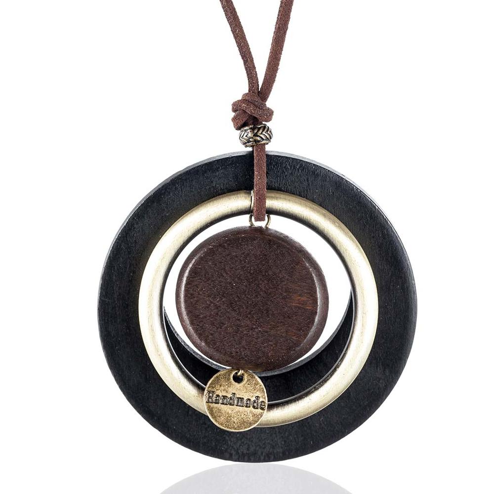vintage woman choker necklace Wholesale Fashion Jewelry Wooden pendant Handmade Long necklace for women collares mujer kolye