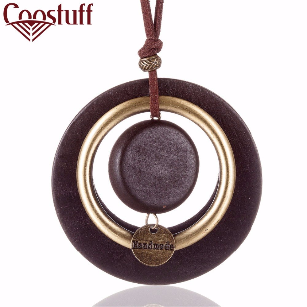 vintage woman choker necklace Wholesale Fashion Jewelry Wooden pendant Handmade Long necklace for women collares mujer kolye