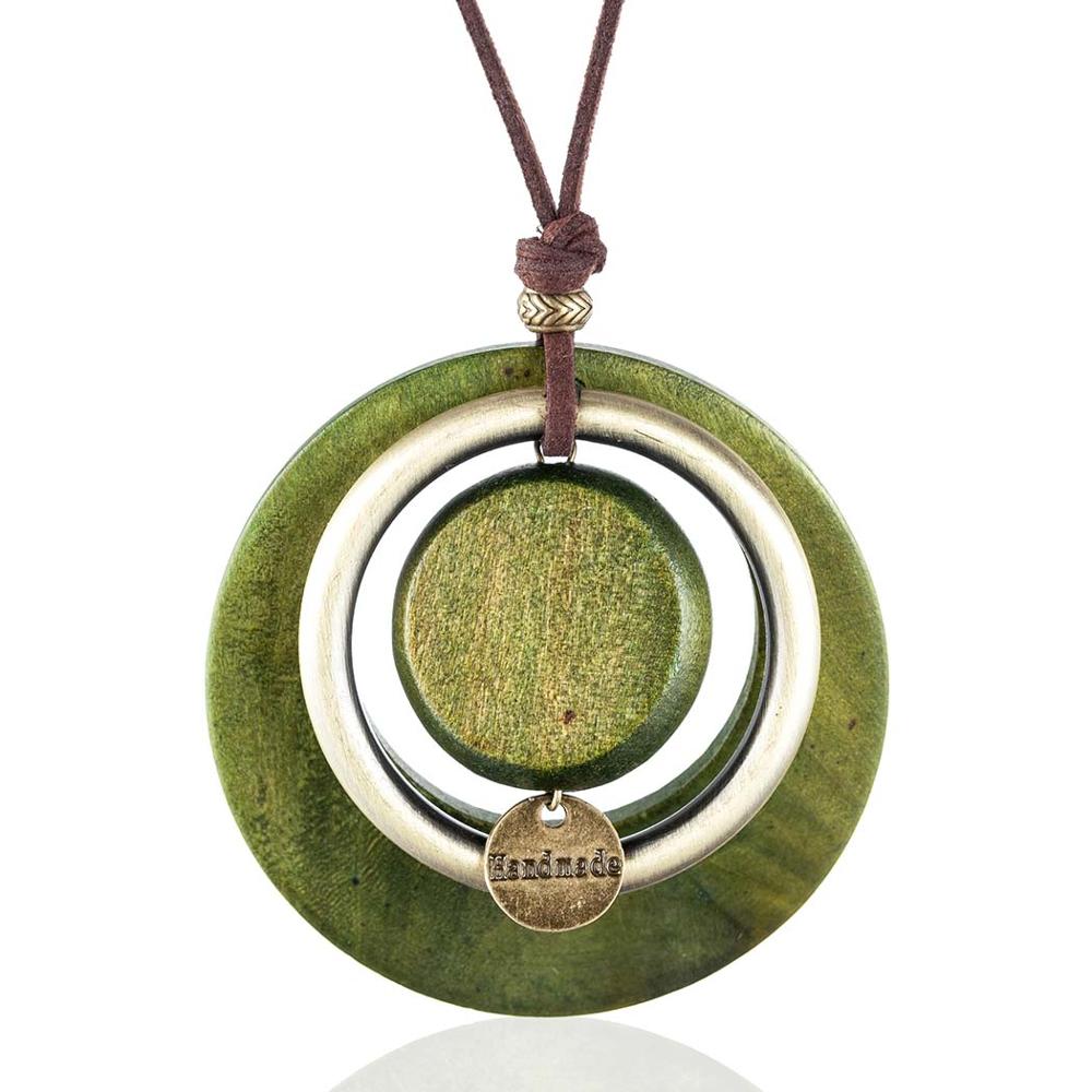 vintage woman choker necklace Wholesale Fashion Jewelry Wooden pendant Handmade Long necklace for women collares mujer kolye